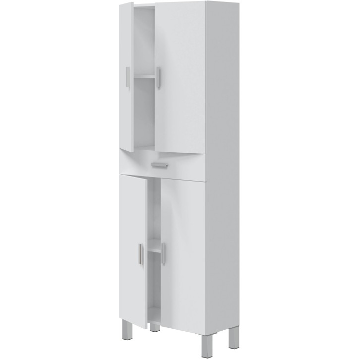 Colonne de salle de bain - ARUBA - Blanc brillant - 4 portes - 1 tiroir - 60 x 29 x 182 cm Colonne de salle de bain - ARUBA - Blanc brillant - 4 portes - 1 tiroir - 60 x 29 x 182 cm