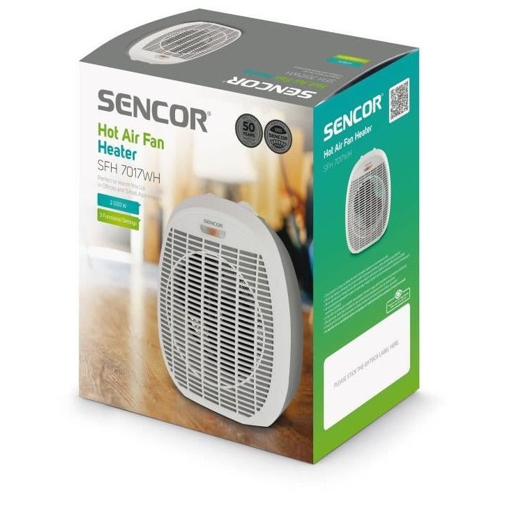 Radiateur soufflant a air chaud - SENCOR - SFH 7017WH - 2000 W - 2 niveaux de chauffage - Blanc