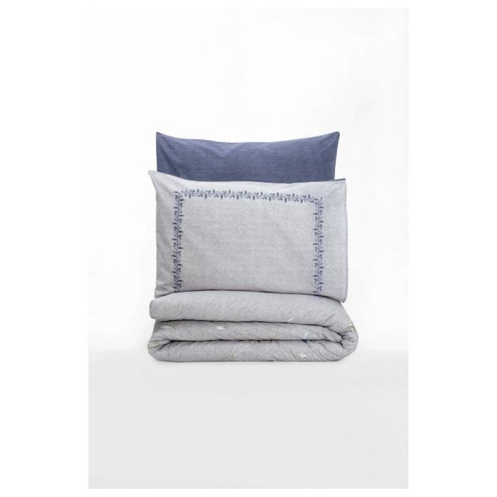Parure de lit - 1 housse de couette 220 x 240 cm + 2 taies d'oreiller 60 x 60 cm - 100% coton renforcé - Bleu Parure de lit - 1 housse de couette 220 x 240 cm + 2 taies d'oreiller 60 x 60 cm - 100% coton renforcé - Bleu