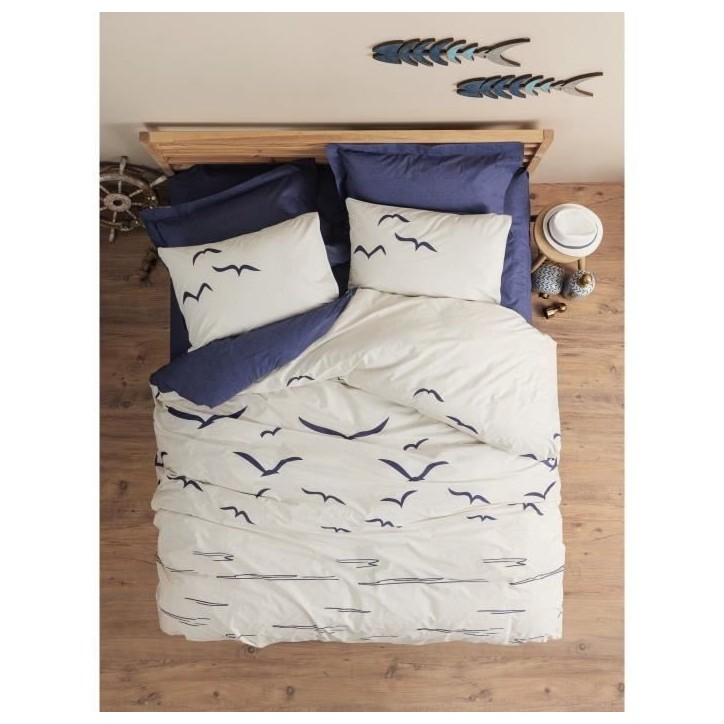 Parure de lit - 1 housse de couette 220 x 240 cm + 2 taies d'oreiller 60 x 60 cm - 100% coton renforcé - Bleu Parure de lit - 1 housse de couette 220 x 240 cm + 2 taies d'oreiller 60 x 60 cm - 100% coton renforcé - Bleu