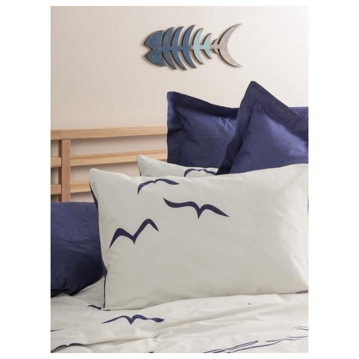 Parure de lit - 1 housse de couette 220 x 240 cm + 2 taies d'oreiller 60 x 60 cm - 100% coton renforcé - Bleu Parure de lit - 1 housse de couette 220 x 240 cm + 2 taies d'oreiller 60 x 60 cm - 100% coton renforcé - Bleu
