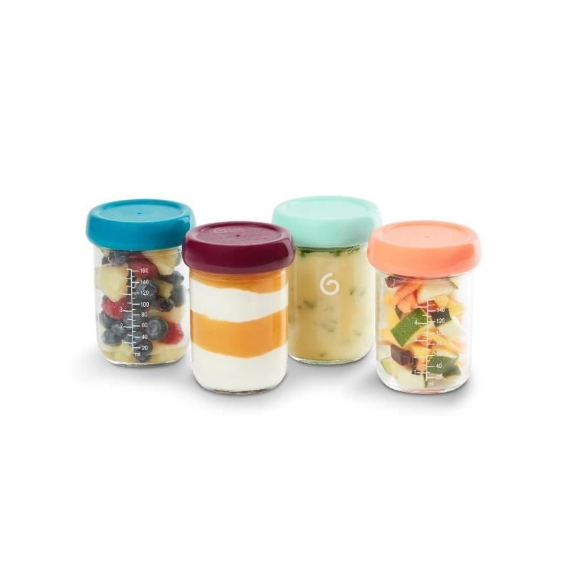 BABYMOOV Babybols lot 4 pots de conservation bébé en verre 220ml, co