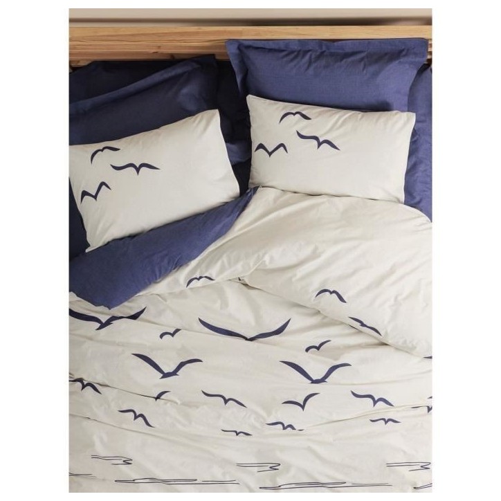 Parure de lit - 1 housse de couette 220 x 240 cm + 2 taies d'oreiller 60 x 60 cm - 100% coton renforcé - Bleu Parure de lit - 1 housse de couette 220 x 240 cm + 2 taies d'oreiller 60 x 60 cm - 100% coton renforcé - Bleu