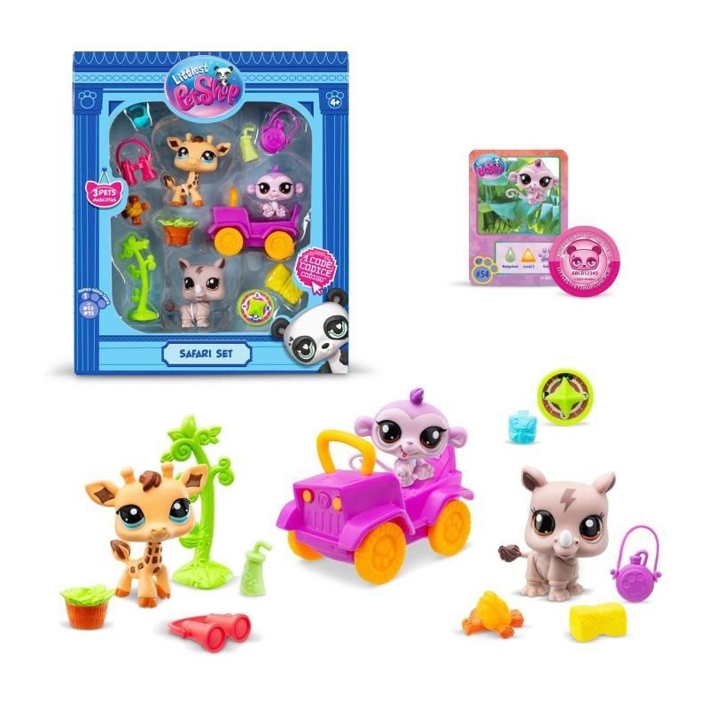 BANDAI - Littlest Pet Shop - Pack Safari - 3 animaux et accessoires -