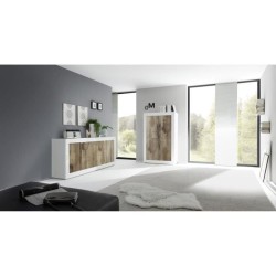 Buffet - BASICO - 4 portes - Blanc décor chene Pero - 207 x 86 x 43 c