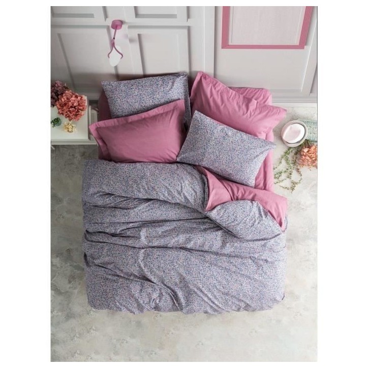 Parure de lit - 1 housse de couette 220 x 240 cm + 2 taies d'oreiller 60 x 60 cm - 100% coton renforcé - Rose Parure de lit - 1 housse de couette 220 x 240 cm + 2 taies d'oreiller 60 x 60 cm - 100% coton renforcé - Rose