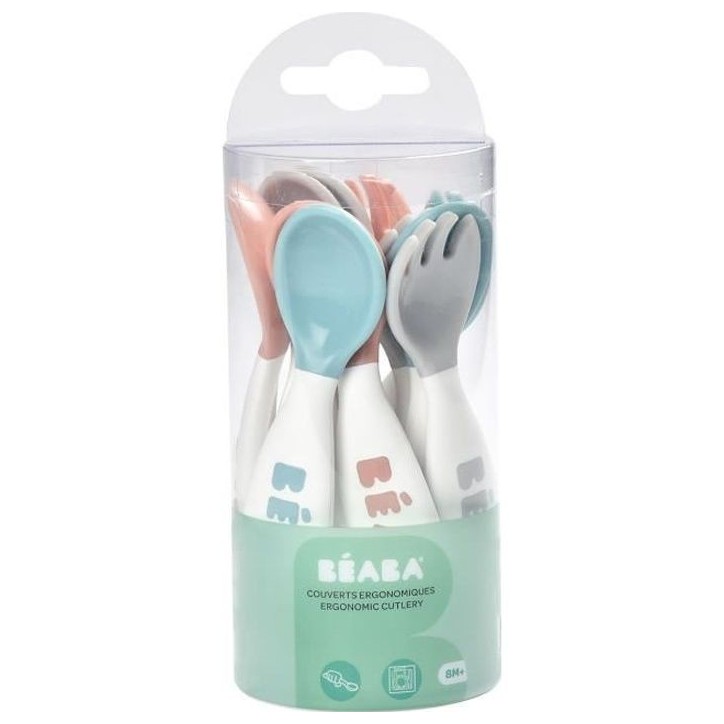 BÉABA, Set Premiers Couverts ergonomiques, 6 Cuilleres et 4 Fourchettes, Manche court et arrondis, Prise en main facile pour B BÉABA, Set Premiers Couverts ergonomiques, 6 Cuilleres et 4 Fourchettes, Manche court et arrondis, Prise en main facile pour B