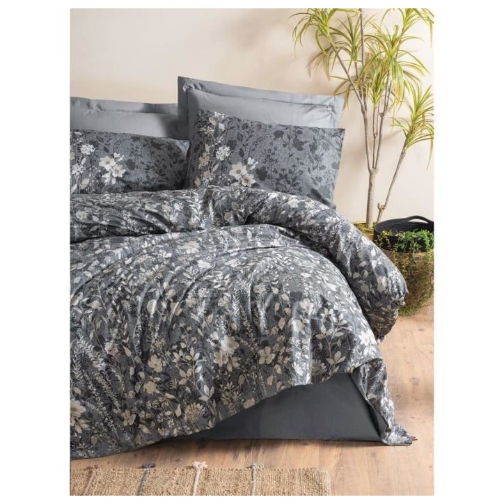 Parure de lit - 1 housse de couette 220 x 240 cm + 2 taies d'oreiller 60 x 60 cm - 100% coton renforcé - Anthracite Parure de lit - 1 housse de couette 220 x 240 cm + 2 taies d'oreiller 60 x 60 cm - 100% coton renforcé - Anthracite