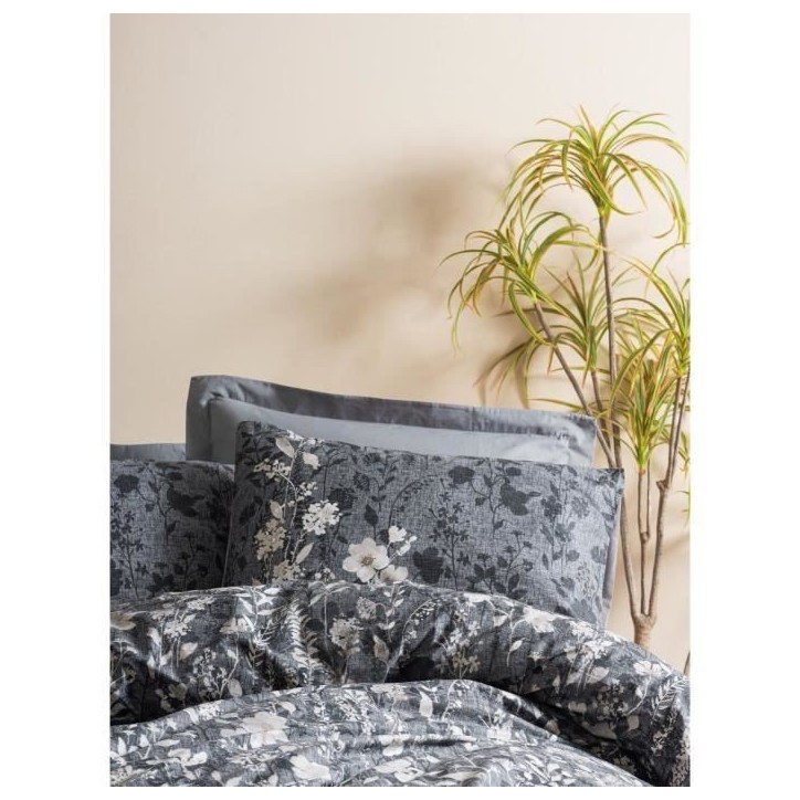 Parure de lit - 1 housse de couette 220 x 240 cm + 2 taies d'oreiller 60 x 60 cm - 100% coton renforcé - Anthracite Parure de lit - 1 housse de couette 220 x 240 cm + 2 taies d'oreiller 60 x 60 cm - 100% coton renforcé - Anthracite