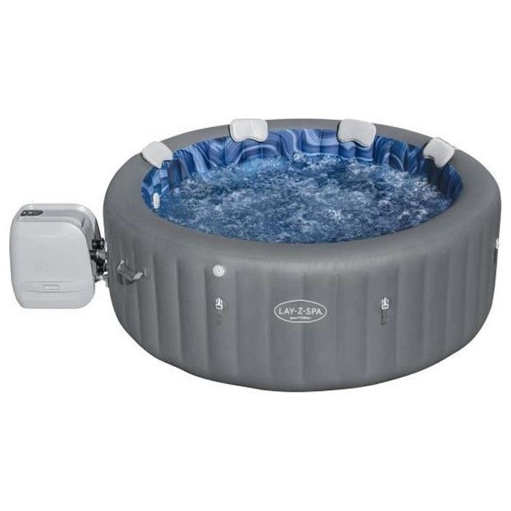 Spa gonflable BESTWAY - Lay-Z-Spa Santorini - 5 a 7 places -Rond (Livré avec 5 appuie-tete rembourrés + 2 LED a eau ColorJet)