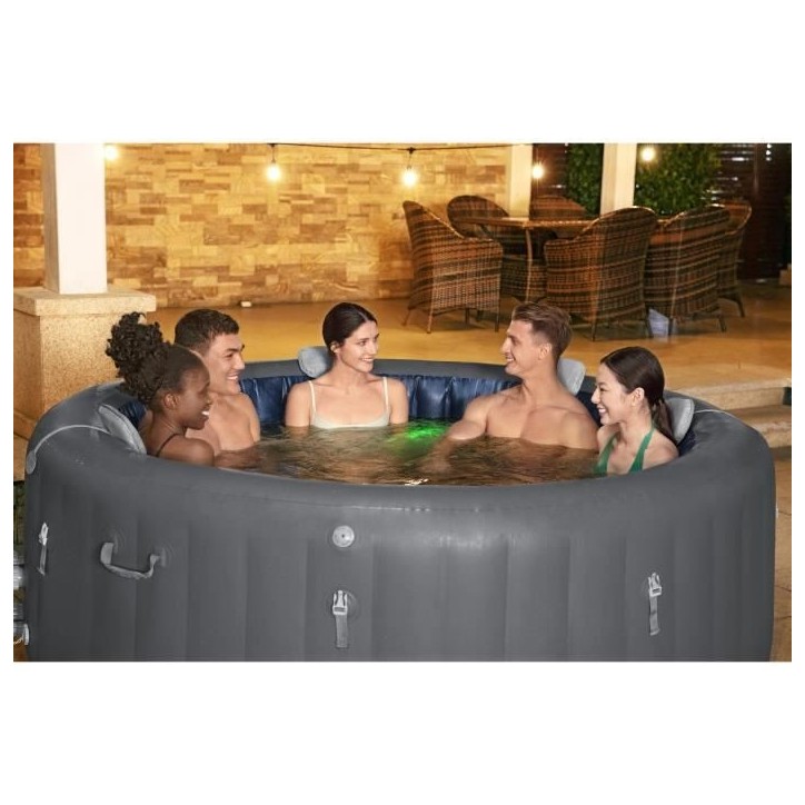 Spa gonflable BESTWAY - Lay-Z-Spa Santorini - 5 a 7 places -Rond (Livré avec 5 appuie-tete rembourrés + 2 LED a eau ColorJet)