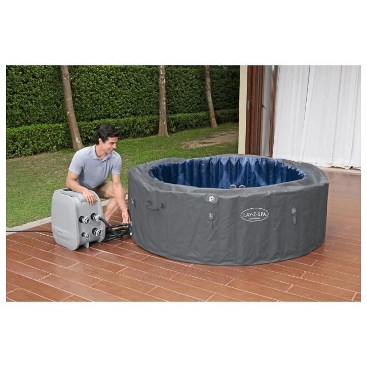 Spa gonflable BESTWAY - Lay-Z-Spa Santorini - 5 a 7 places -Rond (Livré avec 5 appuie-tete rembourrés + 2 LED a eau ColorJet)