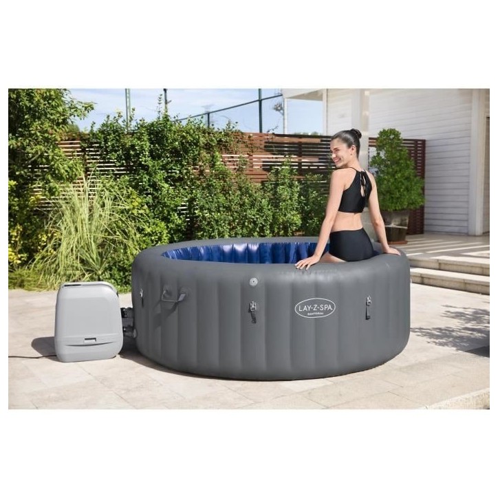 Spa gonflable BESTWAY - Lay-Z-Spa Santorini - 5 a 7 places -Rond (Livré avec 5 appuie-tete rembourrés + 2 LED a eau ColorJet)