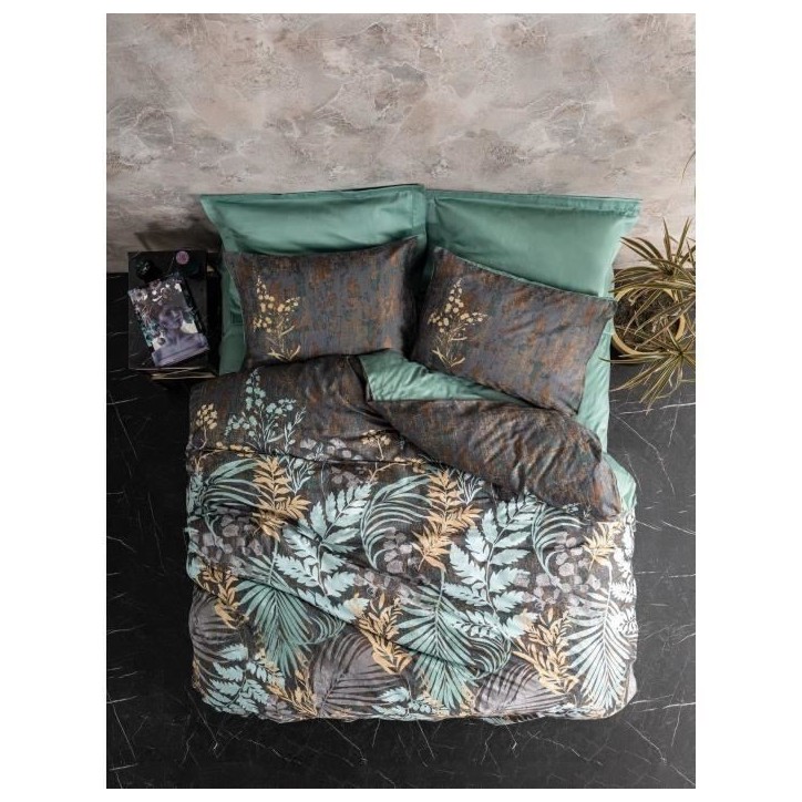 Parure de lit - 1 housse de couette 220 x 240 cm + 2 taies d'oreiller 60 x 60 cm - Satiné 100% coton - Menthe Parure de lit - 1 housse de couette 220 x 240 cm + 2 taies d'oreiller 60 x 60 cm - Satiné 100% coton - Menthe