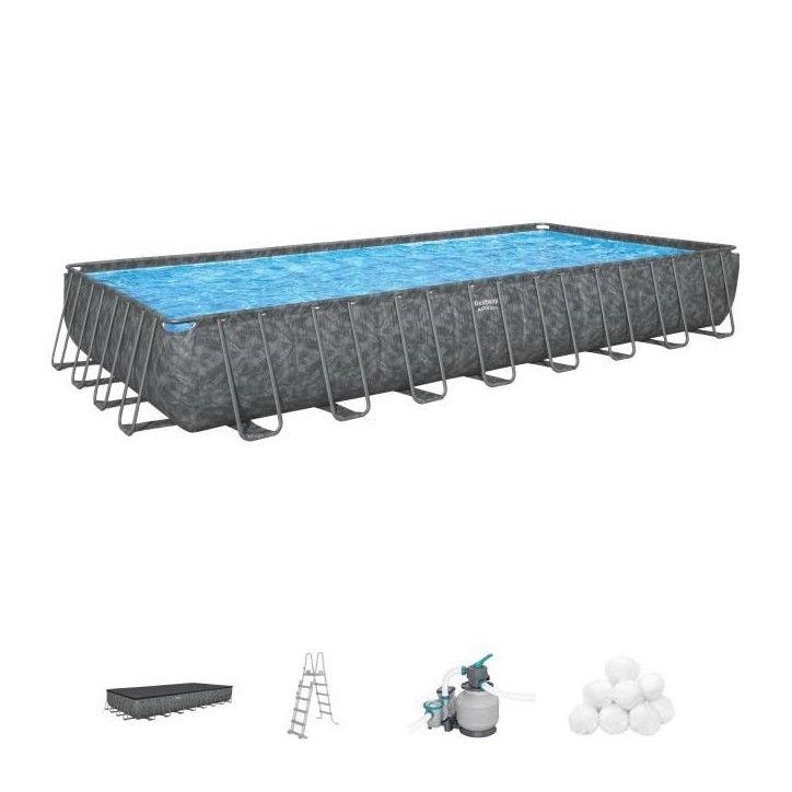 Kit piscine hors sol tubulaire BESTWAY - APX 365 - 956 x 488 x 132 cm - Rectangulaire (Filtre a sable, 500g polysphere, échelle Kit piscine hors sol tubulaire BESTWAY - APX 365 - 956 x 488 x 132 cm - Rectangulaire (Filtre a sable, 500g polysphere, échelle