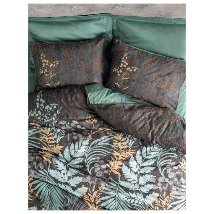 Parure de lit - 1 housse de couette 220 x 240 cm + 2 taies d'oreiller 60 x 60 cm - Satiné 100% coton - Menthe Parure de lit - 1 housse de couette 220 x 240 cm + 2 taies d'oreiller 60 x 60 cm - Satiné 100% coton - Menthe