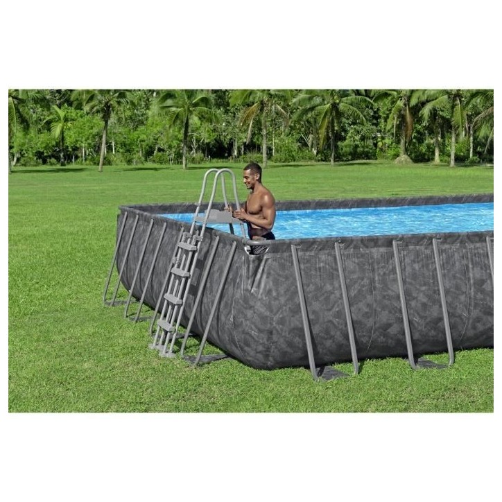 Kit piscine hors sol tubulaire BESTWAY - APX 365 - 956 x 488 x 132 cm - Rectangulaire (Filtre a sable, 500g polysphere, échelle Kit piscine hors sol tubulaire BESTWAY - APX 365 - 956 x 488 x 132 cm - Rectangulaire (Filtre a sable, 500g polysphere, échelle