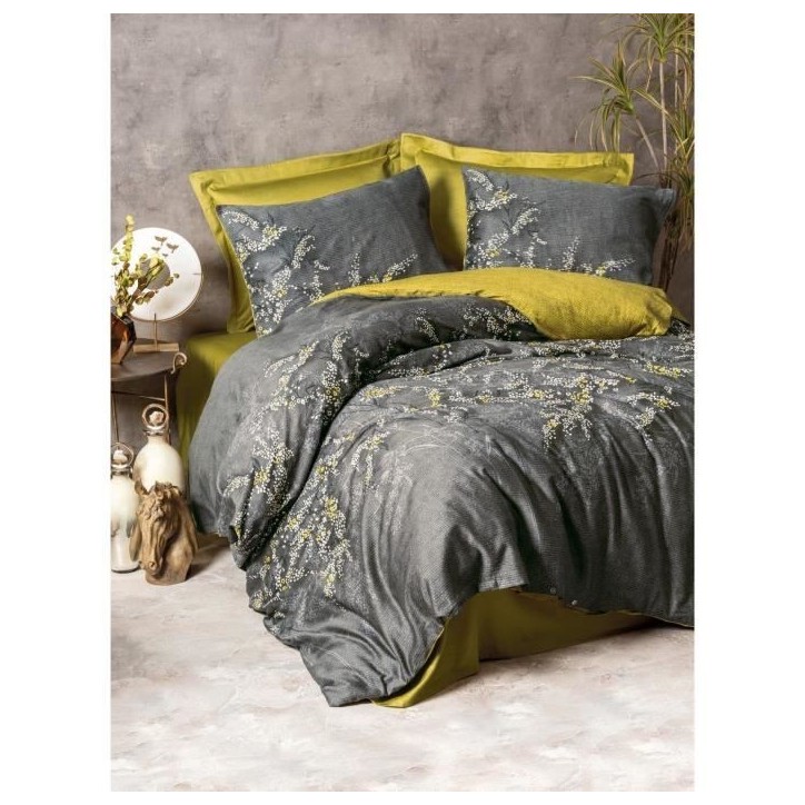 Parure de lit - 1 housse de couette 220 x 240 cm + 2 taies d'oreiller 60 x 60 cm - Satiné 100% coton - Anthracite