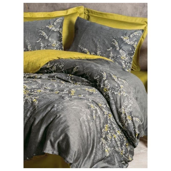 Parure de lit - 1 housse de couette 220 x 240 cm + 2 taies d'oreiller 60 x 60 cm - Satiné 100% coton - Anthracite