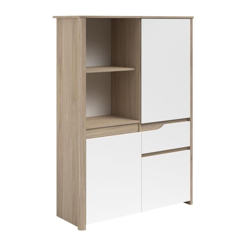 Bahut haut - BETTY - Blanc / Chene - 3 portes - 1 tiroir - PARISOT