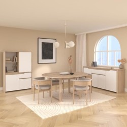 Bahut haut - BETTY - Blanc / Chene - 3 portes - 1 tiroir - PARISOT