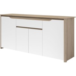 Buffet bas - BETTY- Panneaux de particules - Blanc / Chene - 4 portes