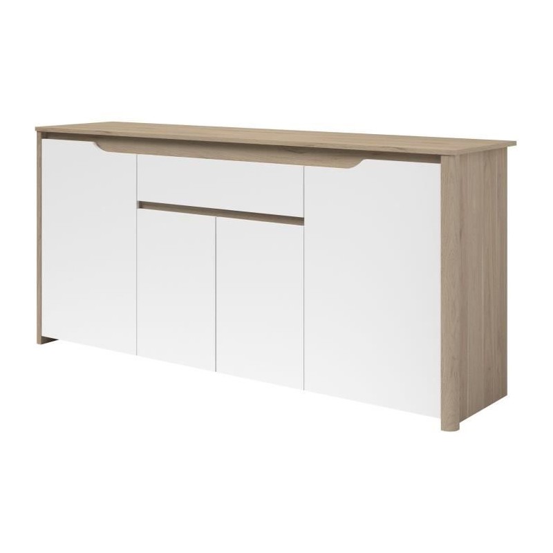 Buffet bas - BETTY- Panneaux de particules - Blanc / Chene - 4 portes