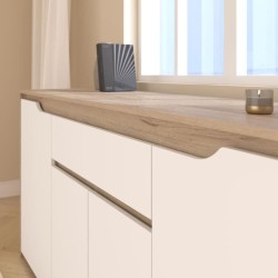 Buffet bas - BETTY- Panneaux de particules - Blanc / Chene - 4 portes