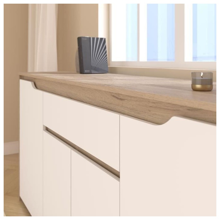 Buffet bas - BETTY- Panneaux de particules - Blanc / Chene - 4 portes - 1 tiroir - PARISOT Buffet bas - BETTY- Panneaux de particules - Blanc / Chene - 4 portes - 1 tiroir - PARISOT