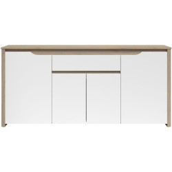 Buffet bas - BETTY- Panneaux de particules - Blanc / Chene - 4 portes