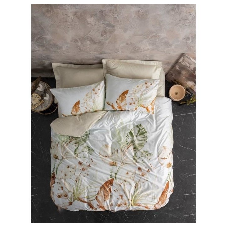Parure de lit - 1 housse de couette 220 x 240 cm + 2 taies d'oreiller 60 x 60 cm - Satiné 100% coton - Beige