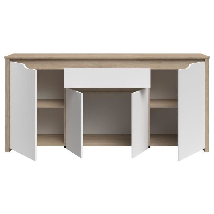 Buffet bas - BETTY- Panneaux de particules - Blanc / Chene - 4 portes - 1 tiroir - PARISOT Buffet bas - BETTY- Panneaux de particules - Blanc / Chene - 4 portes - 1 tiroir - PARISOT