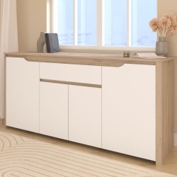 Buffet bas - BETTY- Panneaux de particules - Blanc / Chene - 4 portes