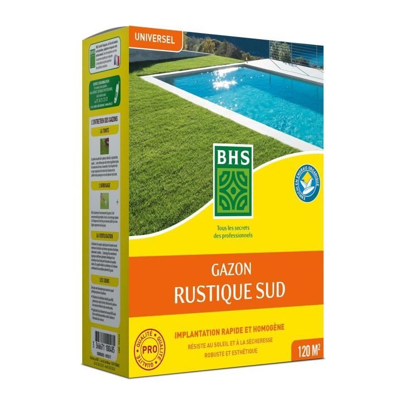 Gazon - BHS - Gazon Rustique Sud - 1kg, 40 m². Résistant aux conditi