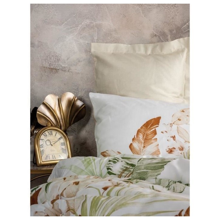Parure de lit - 1 housse de couette 220 x 240 cm + 2 taies d'oreiller 60 x 60 cm - Satiné 100% coton - Beige