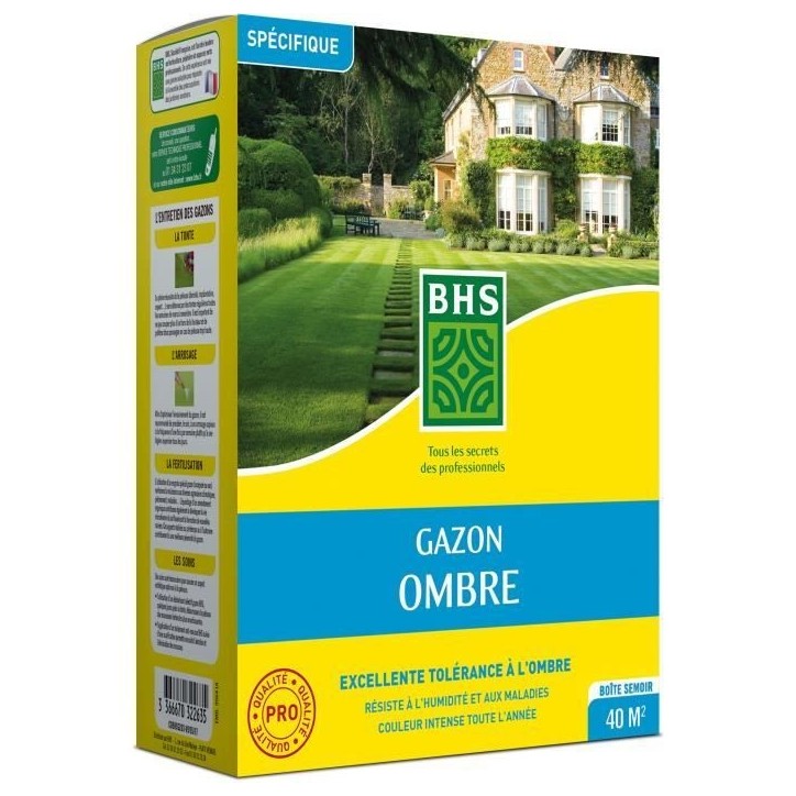 Gazon - BHS - Gazon Ombre 1kg | 40m² | Résistant a la faible luminosité et aux zones ombragées.