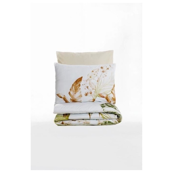 Parure de lit - 1 housse de couette 220 x 240 cm + 2 taies d'oreiller 60 x 60 cm - Satiné 100% coton - Beige