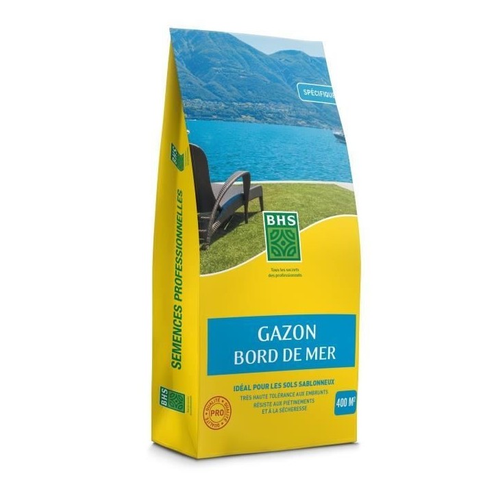 Gazon - BHS - Gazon Bord de Mer 10kg | Résistant vent, sécheresse, salinité | Beau gazon d'été, esthétique et robuste.