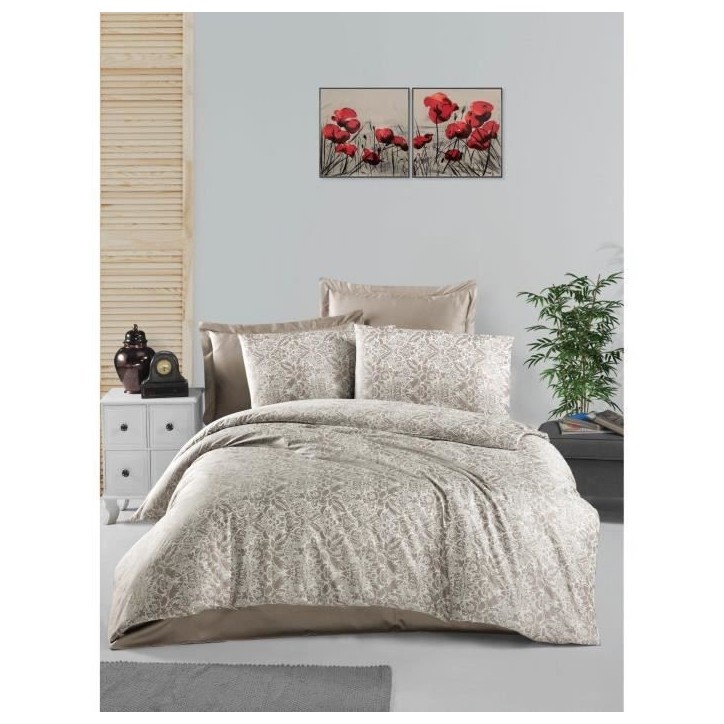 Parure de lit - 1 housse de couette 220 x 240 cm + 2 taies d'oreiller 60 x 60 cm - Satiné 100% coton - Cappuccino Parure de lit - 1 housse de couette 220 x 240 cm + 2 taies d'oreiller 60 x 60 cm - Satiné 100% coton - Cappuccino