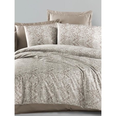 Parure de lit - 1 housse de couette 220 x 240 cm + 2 taies d'oreiller 60 x 60 cm - Satiné 100% coton - Cappuccino