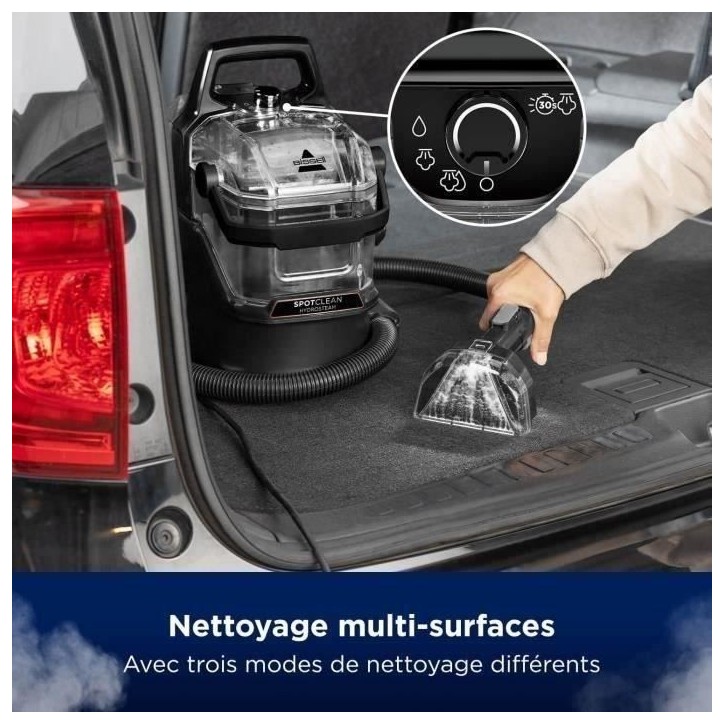 BISSELL SpotClean HydroSteam Select - Nettoyeur Vapeur - Moquettes, voiture, carrelage - 1000 W - 4,5 m - 3 modes de nettoyage