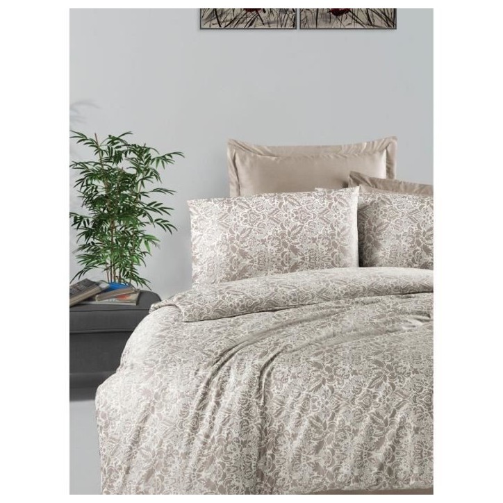 Parure de lit - 1 housse de couette 220 x 240 cm + 2 taies d'oreiller 60 x 60 cm - Satiné 100% coton - Cappuccino Parure de lit - 1 housse de couette 220 x 240 cm + 2 taies d'oreiller 60 x 60 cm - Satiné 100% coton - Cappuccino