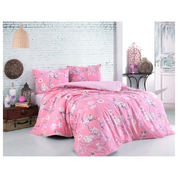 Parure de lit - 1 housse de couette 220 x 240 cm + 2 taies d'oreiller 60 x 60 cm - 100% coton renforcé - Poudre