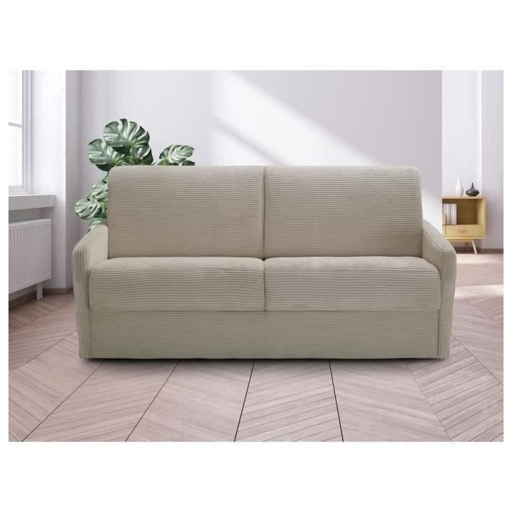 Canapé convertible express - 3 places - LINCOLN - Tissu Beige - 175 x 100 x 87 cm - MONDO