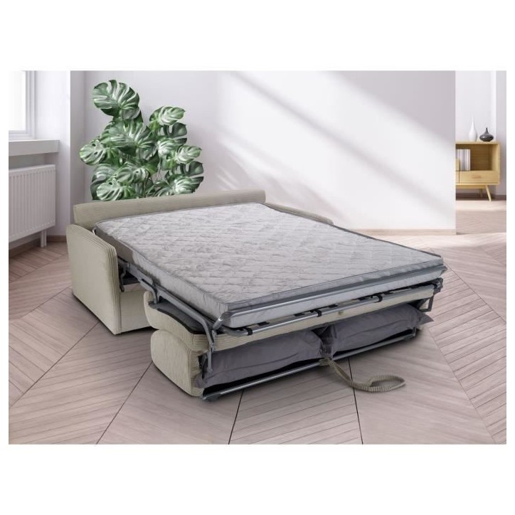 Canapé convertible express - 3 places - LINCOLN - Tissu Beige - 175 x 100 x 87 cm - MONDO