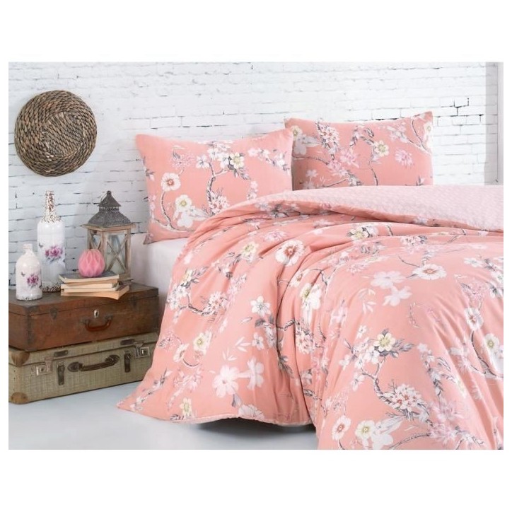 Parure de lit - 1 housse de couette 220 x 240 cm + 2 taies d'oreiller 60 x 60 cm - 100% coton renforcé - Poudre
