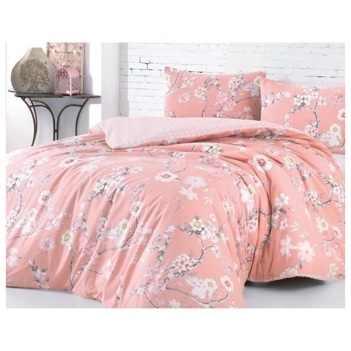 Parure de lit - 1 housse de couette 220 x 240 cm + 2 taies d'oreiller 60 x 60 cm - 100% coton renforcé - Poudre