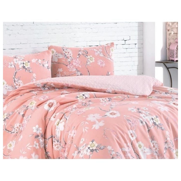 Parure de lit - 1 housse de couette 220 x 240 cm + 2 taies d'oreiller 60 x 60 cm - 100% coton renforcé - Poudre