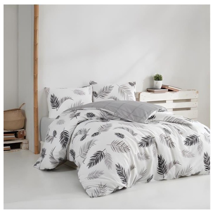 Parure de lit - 1 housse de couette 220 x 240 cm + 2 taies d'oreiller 60 x 60 cm - 100% coton renforcé - Gris Parure de lit - 1 housse de couette 220 x 240 cm + 2 taies d'oreiller 60 x 60 cm - 100% coton renforcé - Gris