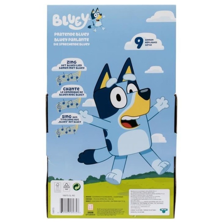Peluche parlante - BLUEY - Bluey - 33 cm - Voix officielle - Musique du générique Peluche parlante - BLUEY - Bluey - 33 cm - Voix officielle - Musique du générique